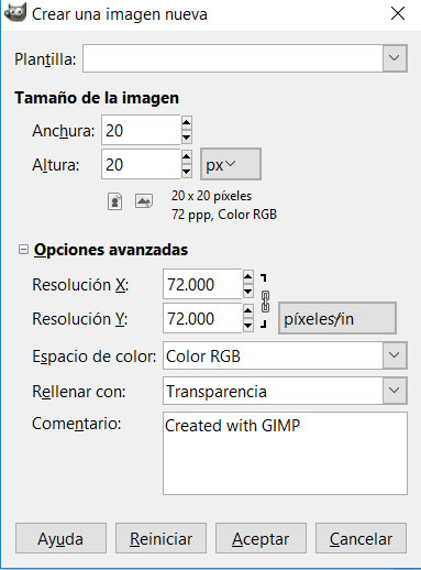 Nuevo archivo en Gimp