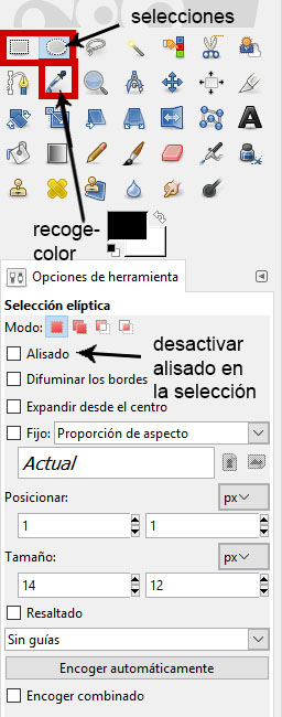 herramientas de selección en Gimp